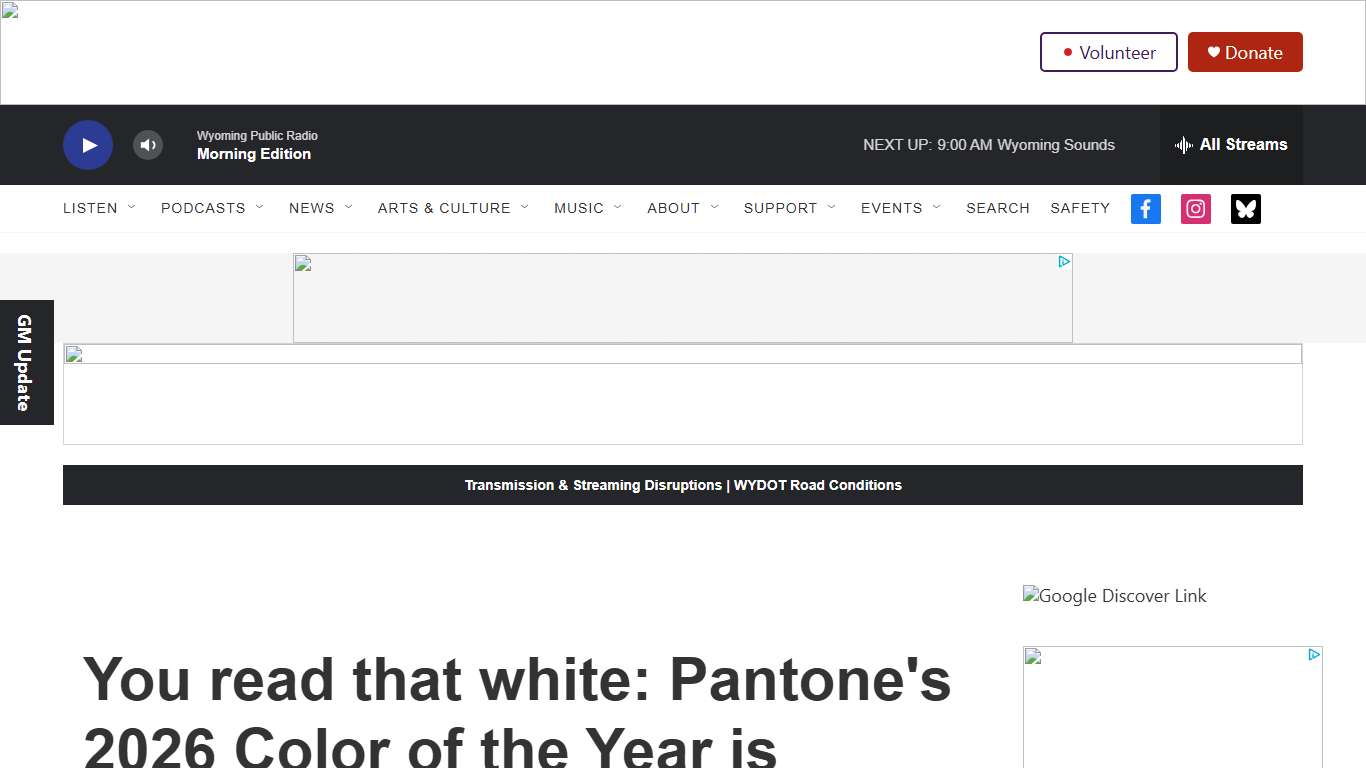 You read that white: Pantone's 2026 Color of the Year is 'Cloud Dancer' Wyoming Public Media